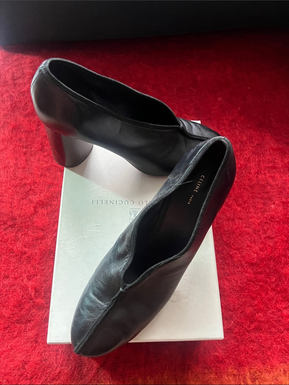 Celine Black Rounded-Toe Block Heel Pumps
